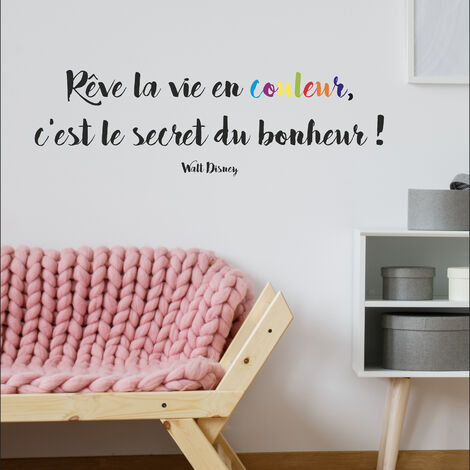 Sticker autocollant décoratif Disney, citation rêve la vie en couleur, 68 cm X 24 cm. Décorez avec ce produit découvrez le secret du bonheur  (1/2)