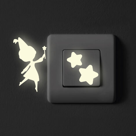 Sticker Fée dans les Etoiles 11x10cm Phosphorescent - Autocollant Lumineux pour Déco Chambre Enfant (1/2)