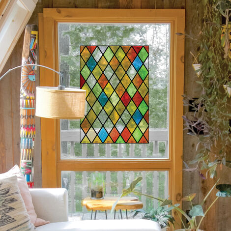 Sticker électrostatique motif Arlequin pour vitre – Dimensions 67 cm x 47 cm – Décor adhésif multicolore pour intérieur – Plage (1/2)