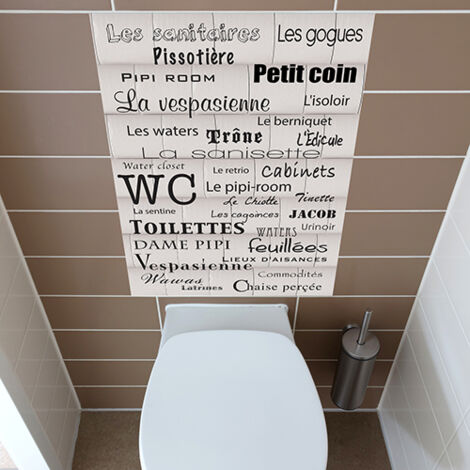Sticker Autocollant Toilettes Décoratif Illustration Façons de Parler, 68 cm X 48 cm, Fond Rouleaux Papier, Décoration Murale (1/4)
