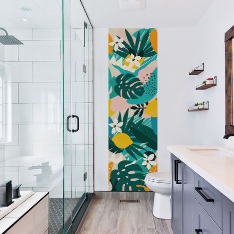 Papier peint intissé tropical, motif feuilles et fleurs, 250 cm X 75 cm (1/2)