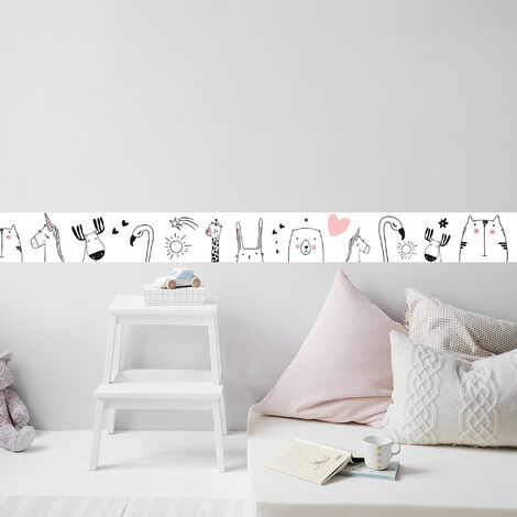 Frise adhésive Farandole d'animaux tout doux - 10 cm X 300 cm - Déco chambre enfant - Happy Animals autocollante