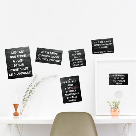 Sticker Autocollant 6 Cadres Citation Femme Coupe Champagne 68x24cm - Décoration Murale Ardoise (1/2)
