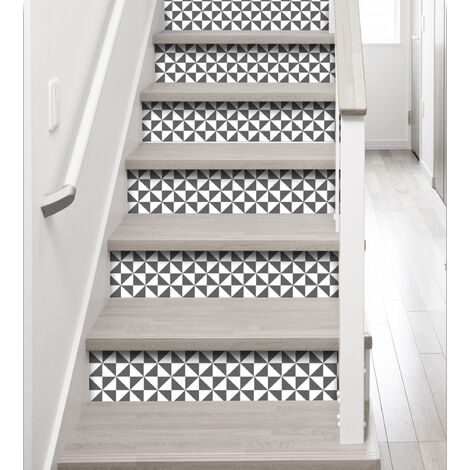 Contremarche Autocollante Bellante 19,5 X 100 cm, Motif Géométrique Gris et Blanc, Style Scandinave, Lot de 3. (1/2)