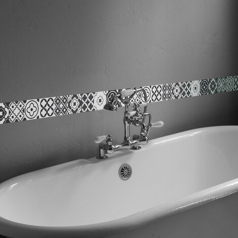 Frise adhésive décorative autocollante 5x300 cm, motif carreaux de ciment style ancien, terretière, décoration murale intérieure.