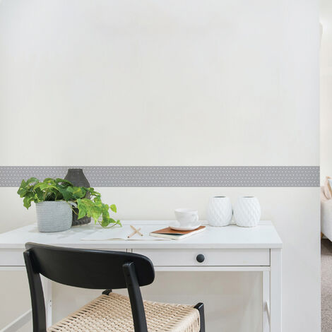 autocollante Frise adhésive gris à pois blanc, 10 cm X 300 cm - Autocollant décoratif mural intérieur, décoration murale autocollante (1/2)