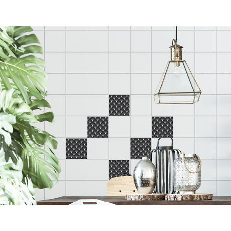 Sticker carrelage adhésif Arborea, motif éventails noirs asiatique, 6 pièces, 15 cm X 15 cm, décoratif. (1/2)