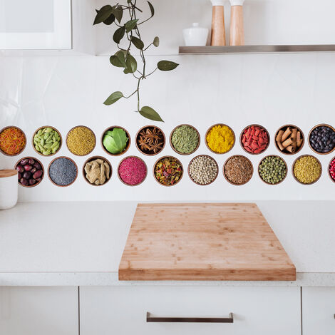Sticker Autocollant Photo 68x48cm - Décoratif Bols d'Epices Colorées et Savoureuses (1/2)
