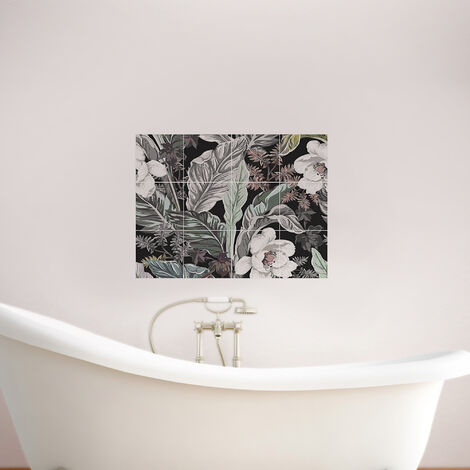 Sticker Adhésif Floral Ancien 15x15cm x12 - Motif Imitation Papier Peint pour Homestaging - Couleurs Foncées (1/5)