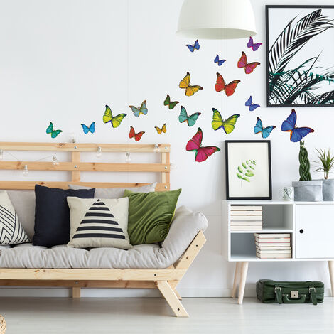 Sticker mural déco intérieure papillons multicolores, différentes tailles, 68 cm X 48 cm. Décorez votre maison avec ce produit unique (1/2)