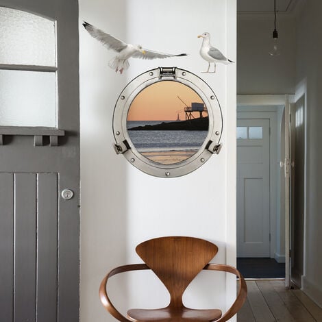 Sticker Fenêtre 3D Hublot de Pêche 68x48cm Décoration Trompe l