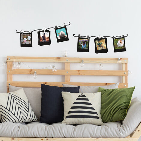 Sticker mural décoratif 68x48cm, illustration de cadres photos noirs sur ficelle, décoration intérieure pour la maison. (1/2)