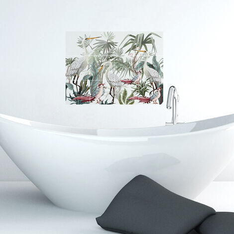 Sticker adhésif déco x12, 15x15cm, représentation hérons cendrés et feuillage, aspect peinture. Idéal pour homestaging. (1/3)