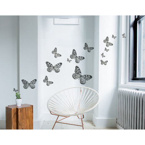 Sticker Autocollant Papillons Noirs et Blancs, 68 cm X 48 cm, Déco Murale Intérieure: Ajoutez une Touche de Style à votre Maison (1/2)