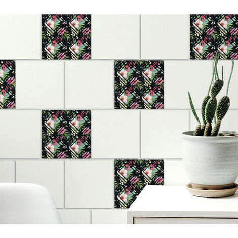 Sticker carrelage adhésif autocollant x6, 15 cm X 15 cm, décoratif fleurs et art déco, carreaux naturel (1/4)