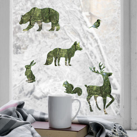 Sticker Animaux de la Forêt pour Vitre, 21 cm X 29,7 cm - Décoration Intérieure Électrostatique (1/3)