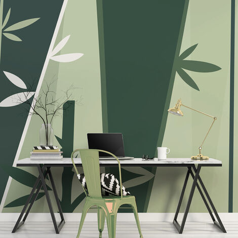 Papier peint intissé panoramique, motif bambou graphique, 270 cm X 250 cm (1/4)