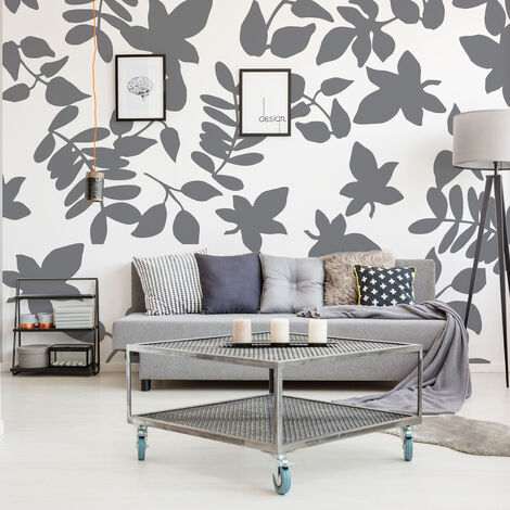 Papier peint intissé 270x250 cm, style pochoir, motif bois stylisé, panoramique - Décoration murale pour salon, chambre, bureau. (1/3)