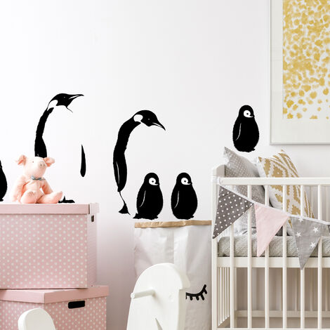Sticker Autocollant Famille Pingouin 48x68cm - Papa, Maman et Bébé - Décoration Murale Mignonne et Originale (1/3)