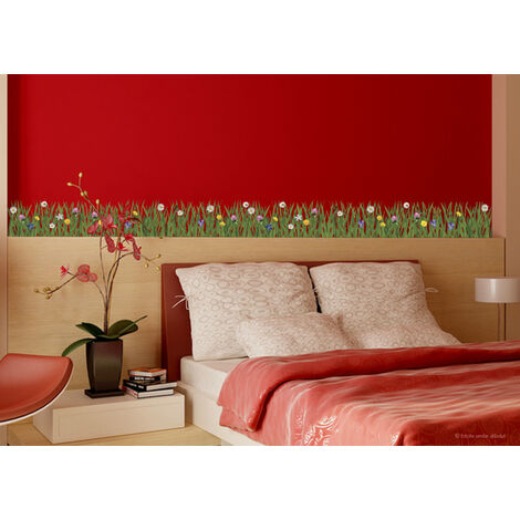Sticker autocollant décoratif x2, 34 cm X 48 cm, motif fleur de pelouse et papillons, décoration murale intérieure (1/3)