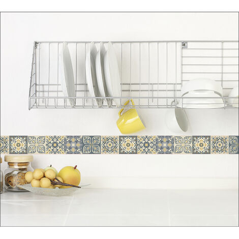 Autocollant adhésif décoratif 5 cm X 180 cm, carreau de ciment jeune et gris, listel pour murs et sols. (1/3)