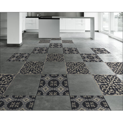 Adhésif carrelage sol gris ciment 30 cm x 30 cm – Lot de 2 – Revêtement mural autocollant pour sols intérieurs et extérieurs – Motif rétro – Plage (1/2)