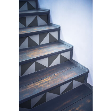 Contremarche adhésive autocollante 3 pièces, 19,5 cm X 100 cm, triangle gris scandinave moderne, tendance geométrique. (1/5)
