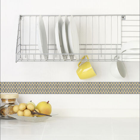 Autocollant adhésif décoratif jaune et gris, forme nid d'abeille, 5 cm X 180 cm - Listel pour décoration intérieure et extérieure. (1/3)