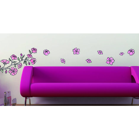 Sticker mural - Branche fleurie avec une cage pour oiseaux