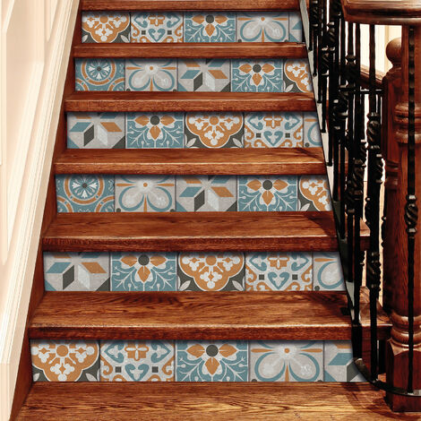 Lot De 3 Adhésifs Autocollants Contremarches Carreaux Ciment Verts 19.5x100cm Ideal Pour Sols Et Murs