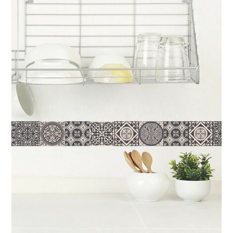 Autocollant Listel adhésif 5 cm X 180 cm, carreau de ciment gris et beige, décoratif pour murs et sols. (1/2)
