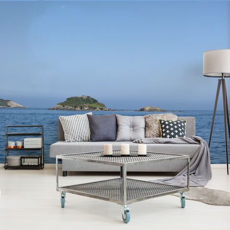 Papier peint intissé Unique et Sauvage, Iles de Cordouan, Mer Bleue, 270x250cm - Décoration murale originale et élégante. (1/3)