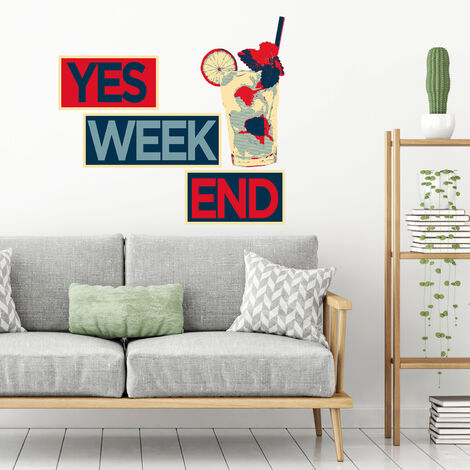 Sticker autocollant décoratif Yes Week-end Obama 24x68cm - Citation humoristique pour décoration murale (1/4)