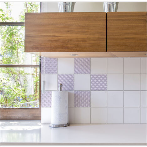Sticker carrelage adhésif x6, 15 cm X 15 cm, autocollant décoratif, motifs floraux mauve doux, carrelage classique pour décoration intérieure. (1/3)