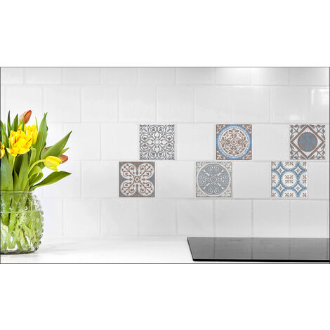 Sticker Carrelage Adhésif Décoratif Autocollant, Carreaux Bleuté