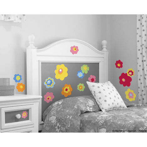 Sticker autocollant décoratif 2 pièces, fleurs colorées, 11 cm X 11 cm - Décoration murale, décoration intérieure, décoration chambre (1/2)