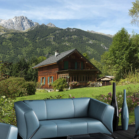 Papier peint intissé 270 cm X 250 cm - Chalet en bois, Sapins et Hêtres, Montagne. (1/2)