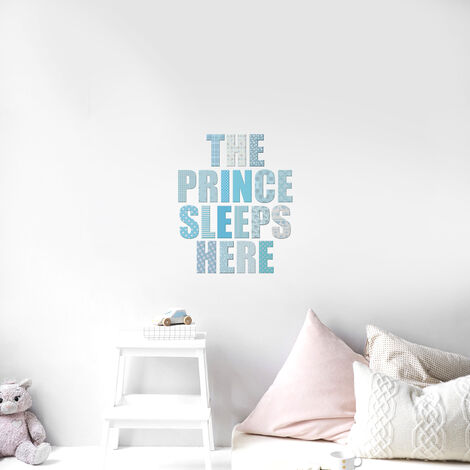 Sticker autocollant décoratif bébé nouveau-né, "Le Prince Dors Ici", 24 cm x 68 cm, décoration chambre enfant (1/4)