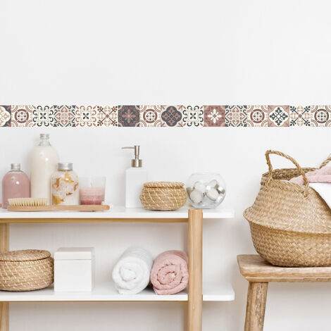 Frise murale adhésive autocollante 5 cm x 300 cm – Motif tomettes rouges et gris – Décoration style industriel – Fabrication française – Plage
