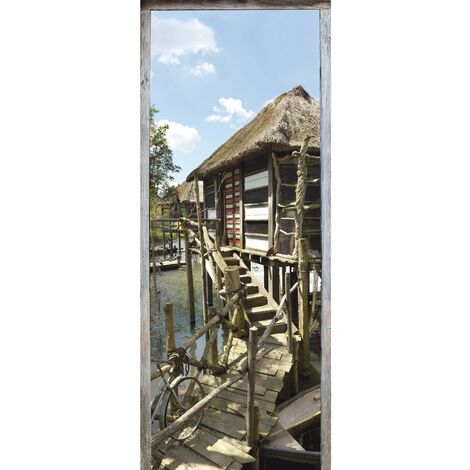 Sticker Porte Effet 3D Porte En Bois Vintage Autocollant Porte