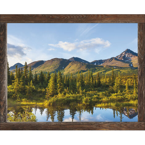 Sticker Mural Trompe-l'œil Porte Paysage Montagne Rivière - 73x205 Cm, Vinyle Qualité 3M - Décoration Intérieure Facile