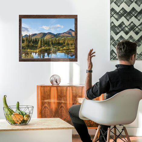 Sticker Porte Trompe-l'Œil Paysage Montagne Rivière - 73x205 Cm - Autocollant Mural Décoration Intérieure