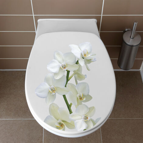 Sticker Abattant WC Orchidée Jaune, Branche Verte, Fleur Fraiche, 33x38cm, Décoration Toilettes Maison (1/3)