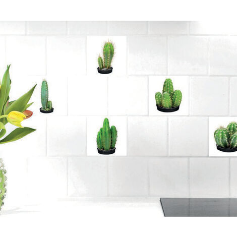 Sticker autocollant cactus bazai, carrelage adhésif décoratif, 6 pièces, 15 cm X 15 cm. (1/3)