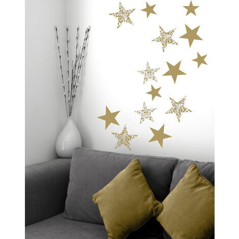 Sticker autocollant étoiles de Noël jaunes et baroques, 24 cm X 68 cm, décoratif pour Noël. (1/3)