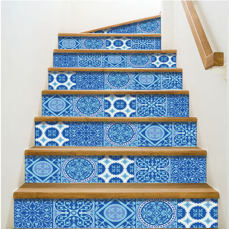 Adhésif Autocollant Contremarche Carreaux Ciment Bleu Turquoise, 3 pièces, 19,5 cm x 100 cm (1/5)
