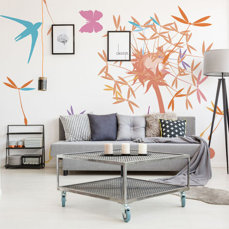 Papier peint intissé XXL, 270 cm X 250 cm, grandes fleurs de pissenlit, décor floral pour murs intérieurs. (1/3)