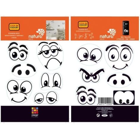 Lot de 2 Stickers Autocollants Décoratifs Rigolos Visage BD, 10,5 x 17 cm - Décoration Murale Amusante et Originale (1/4)