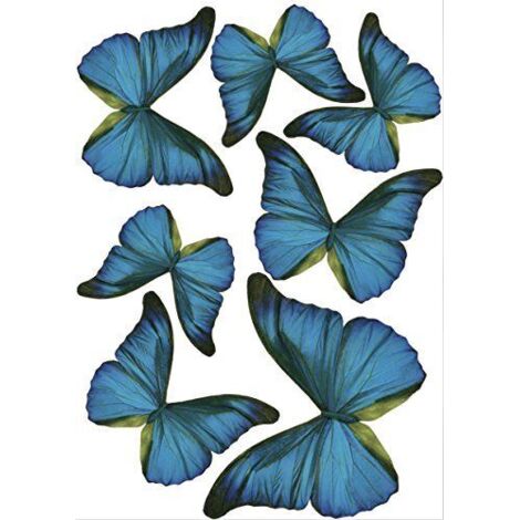 Papillons Bleus Adhésifs 3D, 21x29,7 cm, qui ressort du mur, 7 pièces (1/5)