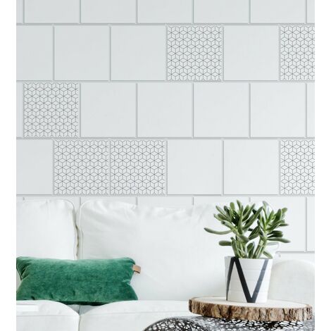 Sticker Carrelage 10x10cm - 9 Autocollants Géométriques en Formes Cubes et Lignes pour Crédence Adhésif Décor (1/2)
